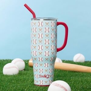 Swig Baseball Pattern Tumbler with Red Straw 40 Oz Baseball Mom Wife Girlfriend
